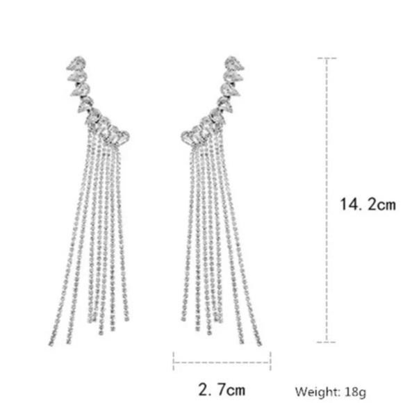 LONG TASSEL STERLING SILVER DIAMOND DROP EARRINGS - Picture 6 of 6